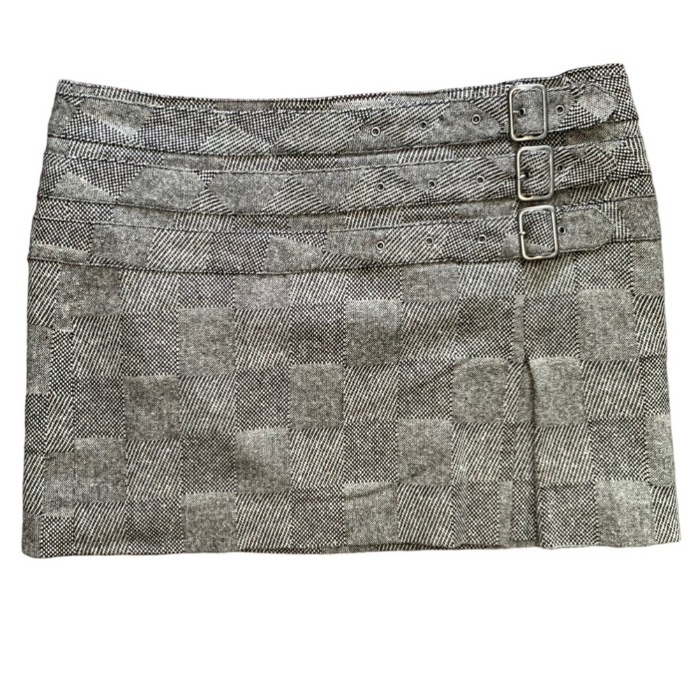 Vintage Express Black Mini Skirt Plaid Checkered Wool Women’s size 8